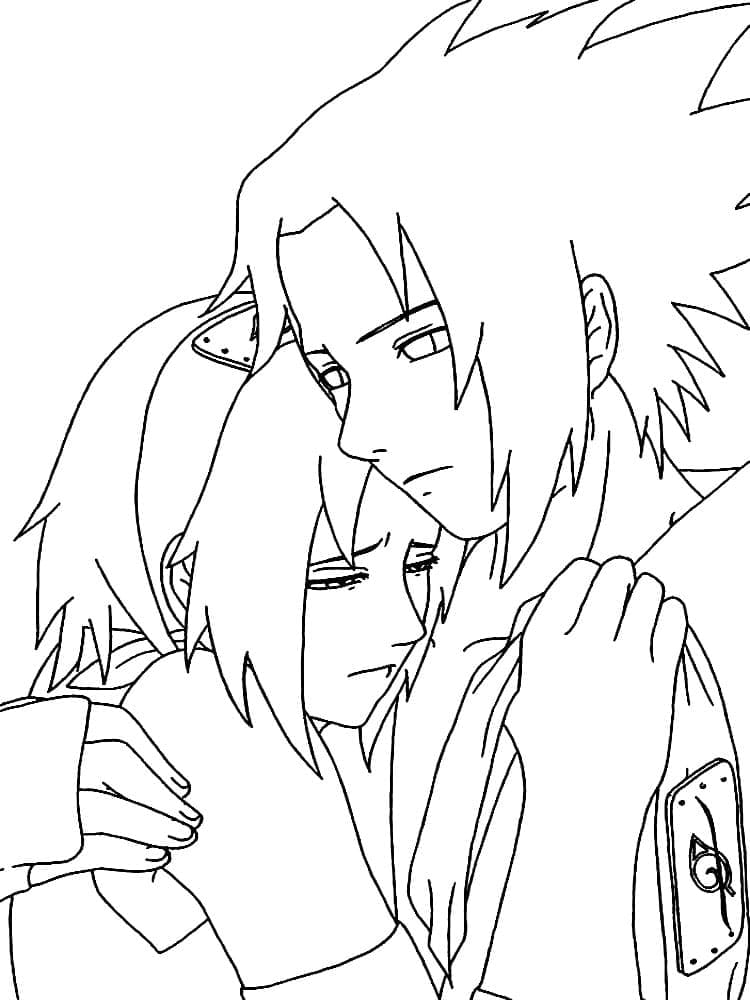 Desenho de Sakura e Sasuke para Colorir