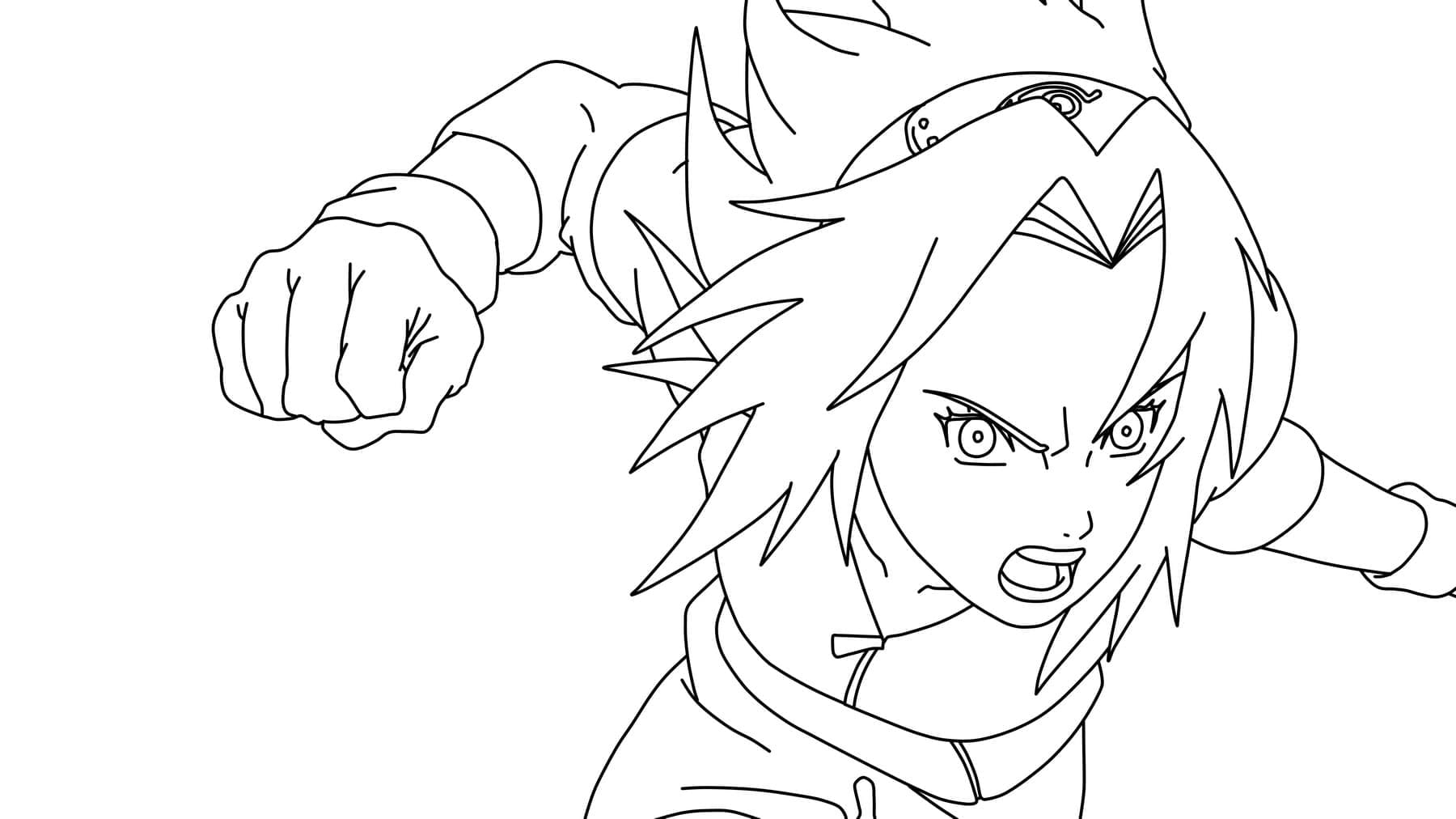 Desenho de Sakura Haruno Atacando para Colorir
