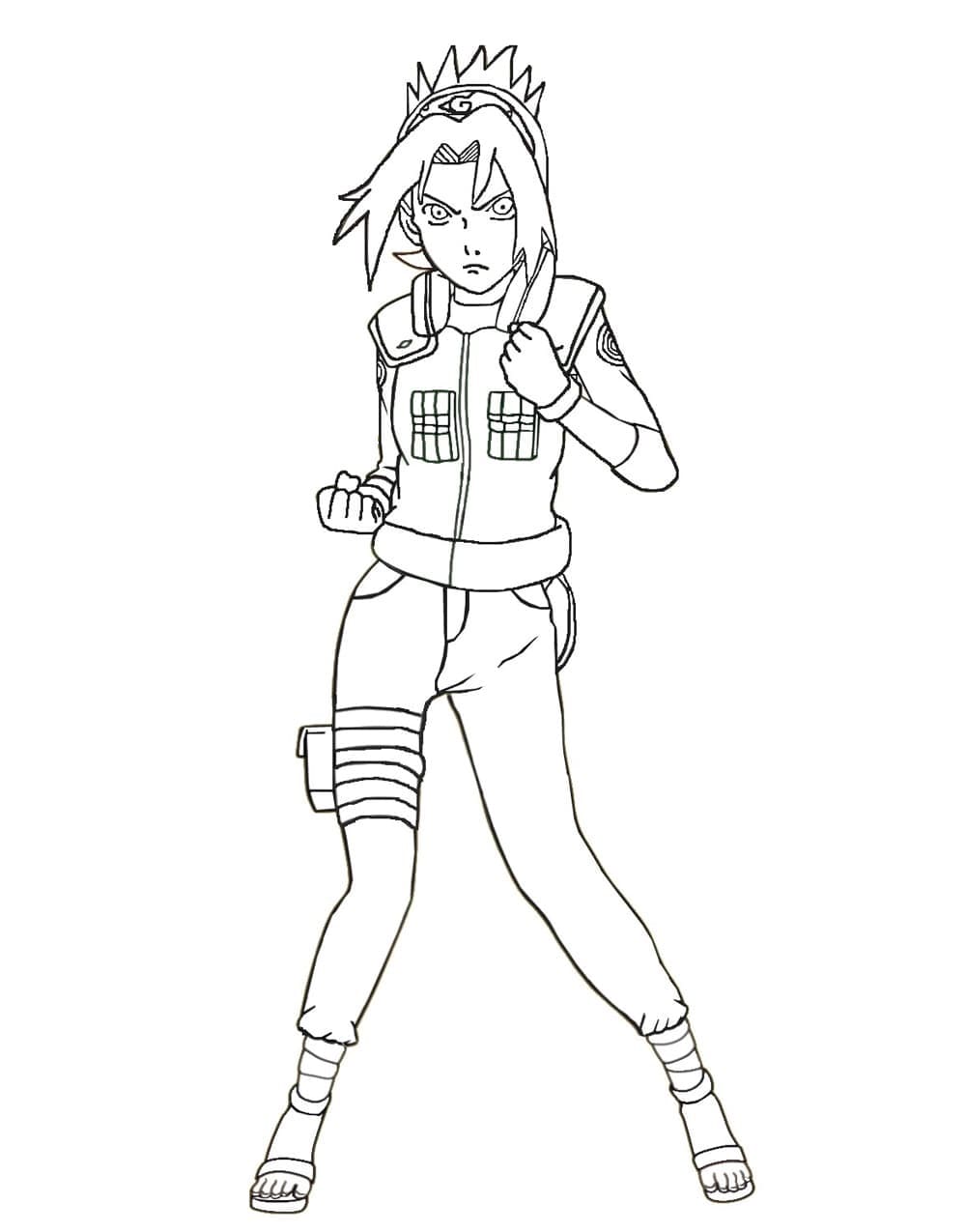 Desenho de Sakura Haruno com Roupa Estilosa para Colorir