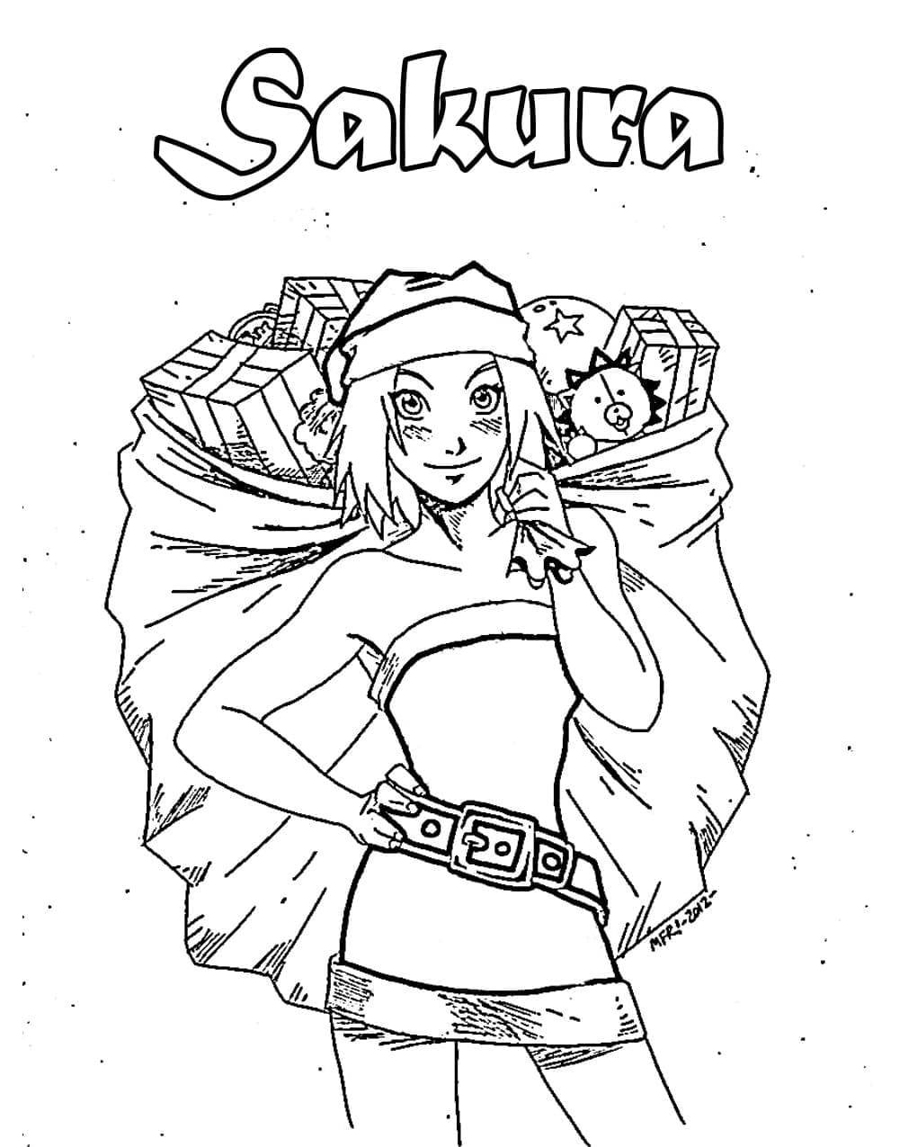 Desenho de Sakura Haruno no Natal para Colorir