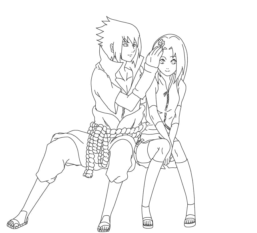Desenho de Sasuke e Sakura Haruno para Colorir