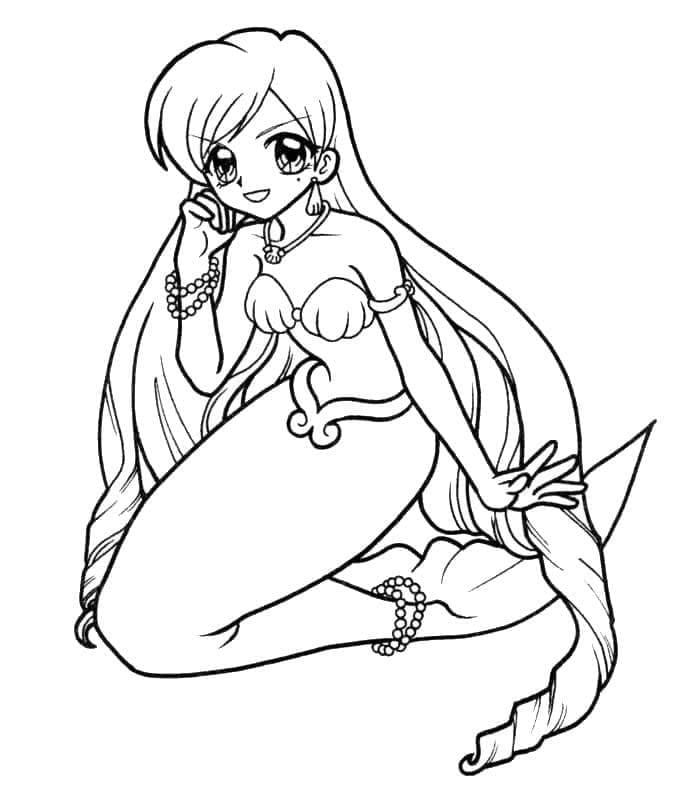 Desenho de Sereia Anime para Colorir