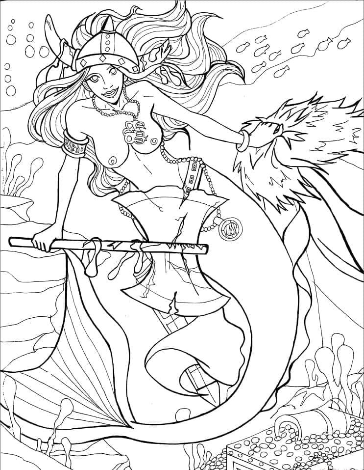 Desenho de Sereia Viking para Colorir