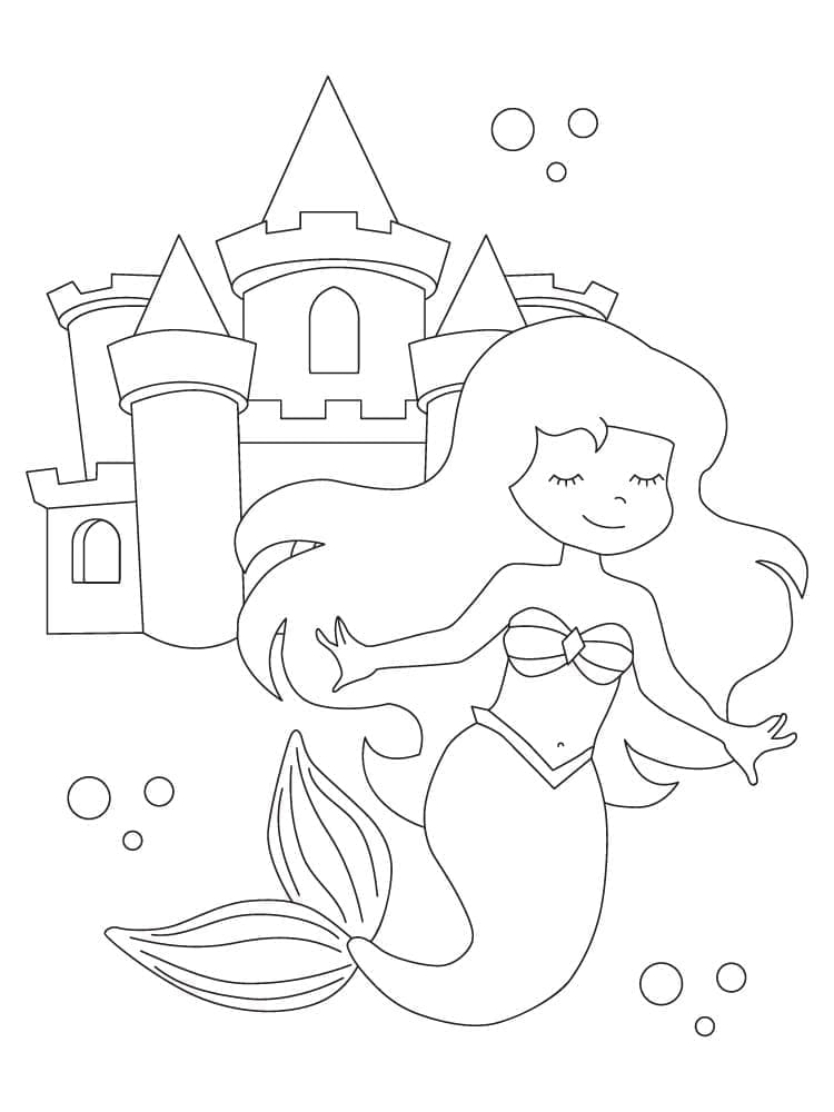 Desenho de Sereia e Castelo para Colorir