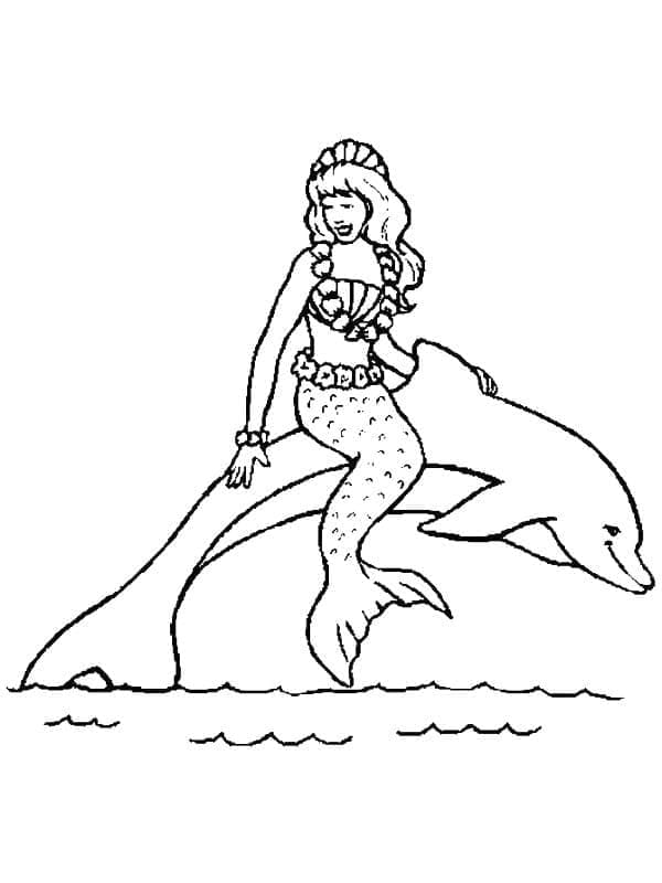 Desenho de uma Sereia e Golfinho para Colorir