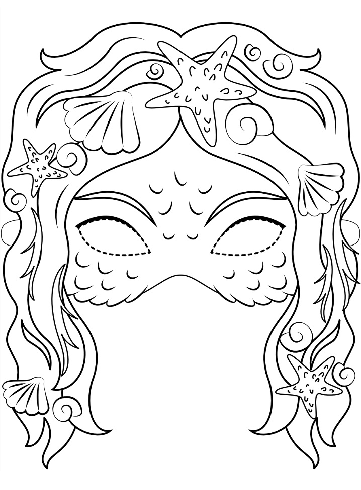 Desenho de Máscara de Sereia para Baixar e Pintar