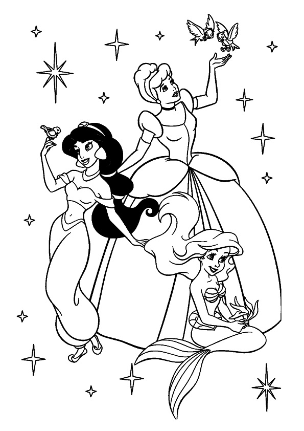 Desenho de Sereia Ariel e Amigas da Disney para Colorir