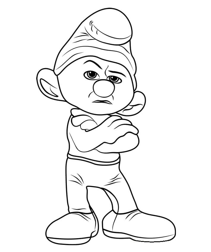 Desenho de Smurf Ranzinza para Colorir com Giz de Cera