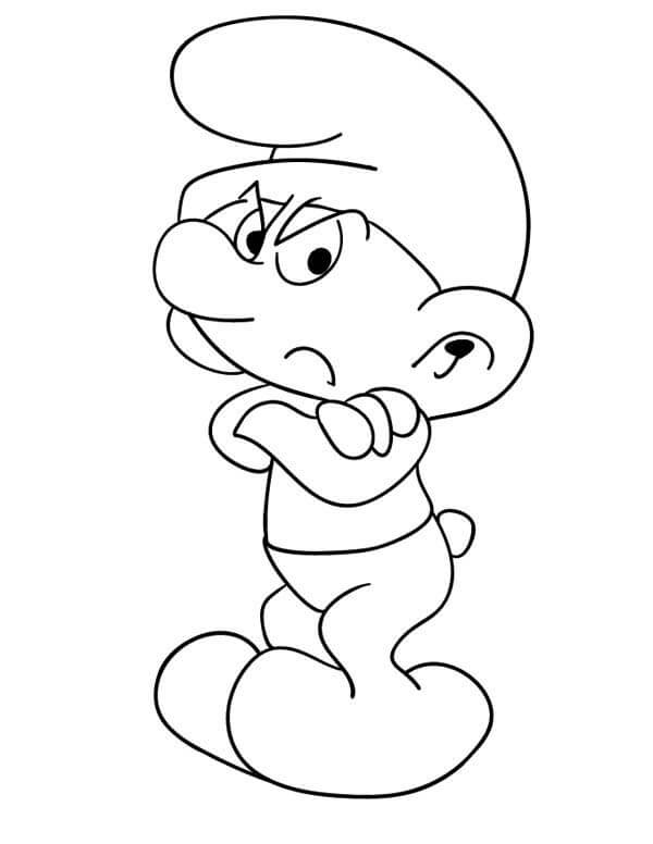 Desenho de Smurf Ranzinza para Colorir com Tinta Guache