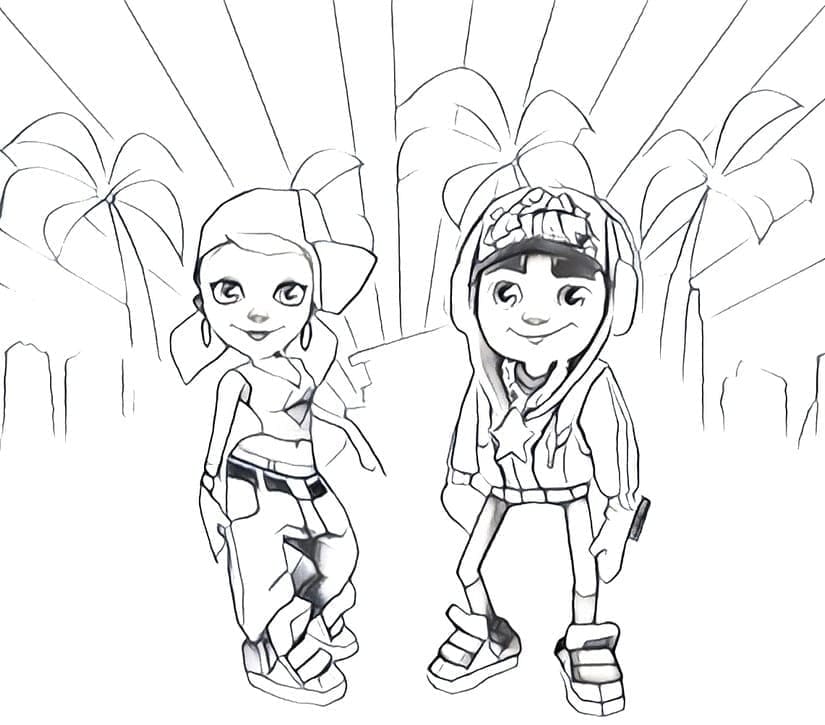 Desenho de Tricky e Jake de Subway Surfers para Colorir