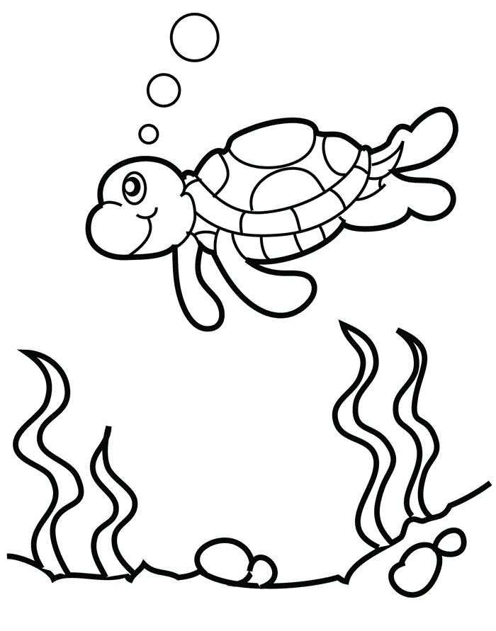 Desenho de Tartaruga Nadando no Mar para Colorir Pdf Grátis