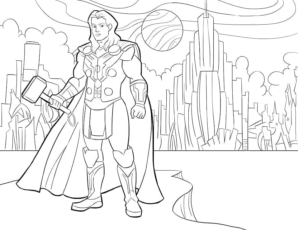 Desenho de Thor Super Herói da Marvel para Colorir