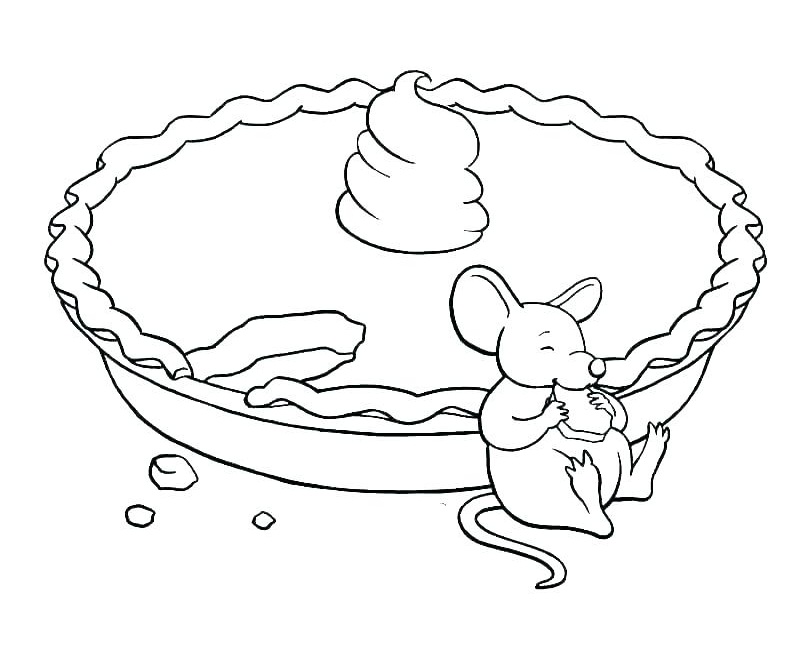 Desenho de Ratinho Comendo Torta de Queijo para Colorir