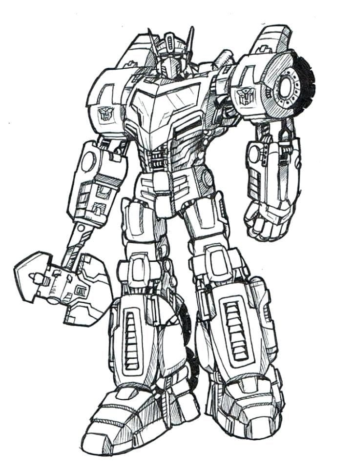 Desenho Optimus com Machado para Colorir