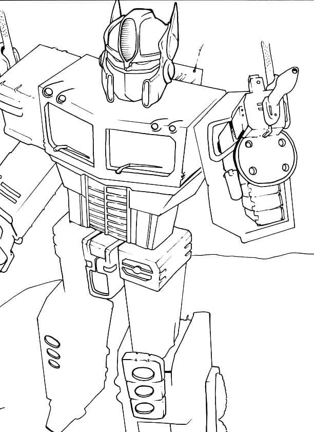 Desenho Optimus Segurando Armá para Colorir