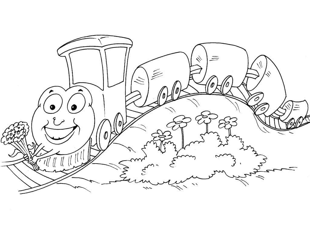 Desenho de Trem Animado para Colorir