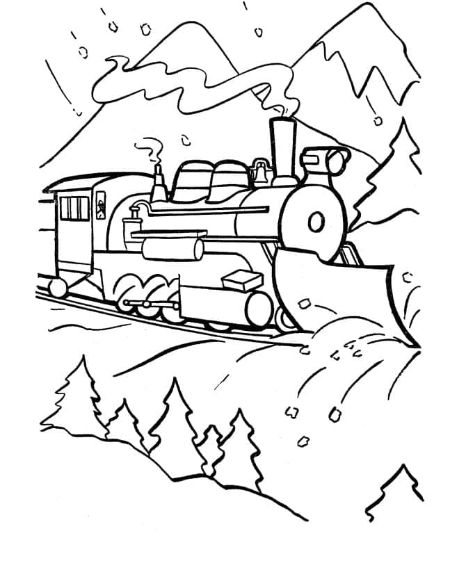 Desenho de Trem de Inverno para Colorir