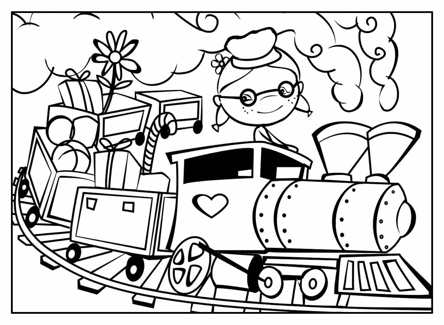 Desenhos de Menina e Trenzinho para Colorir
