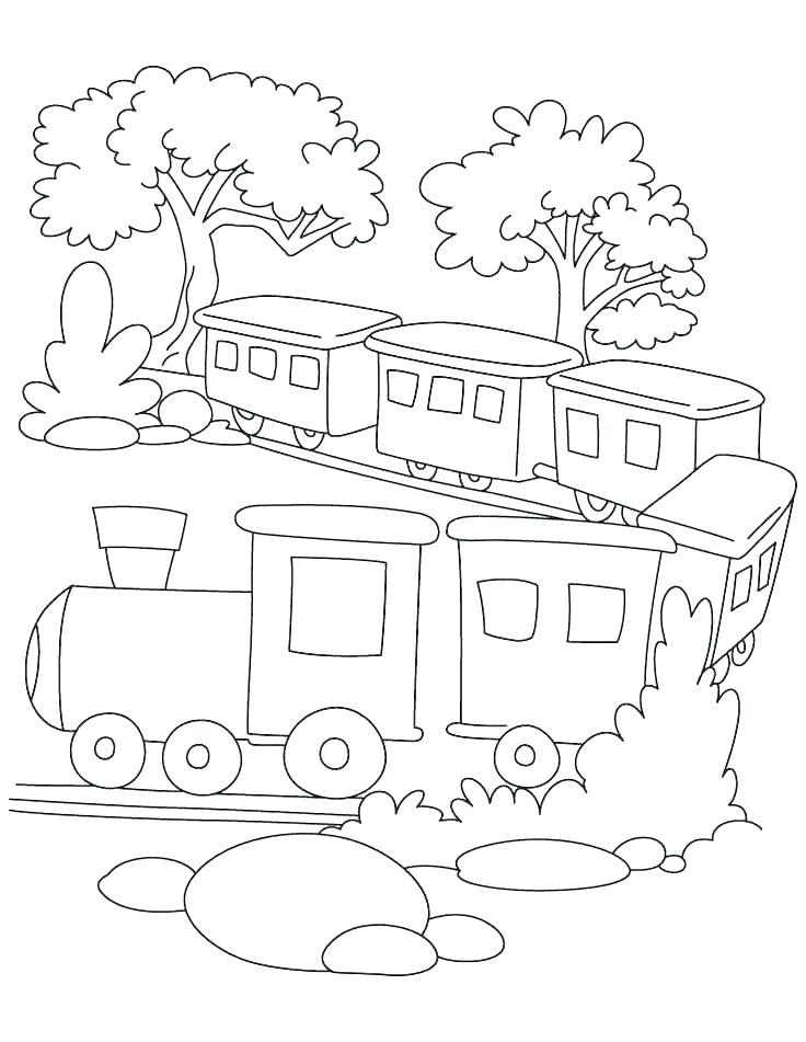Desenho de Trem Passando pela Floresta para Colorir