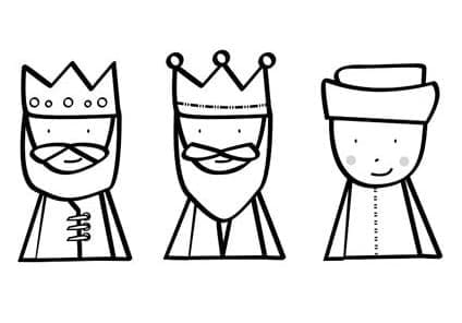 Desenho de Três Réis Magos com Presentes para Colorir
