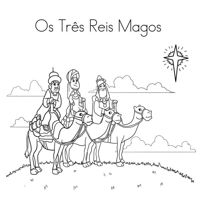 Desenho de Três Réis Magos para Colorir Pdf