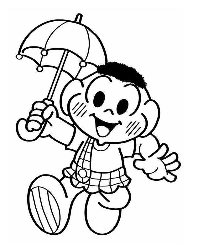 Desenhos de Cascão Segurando Guardá Chuva de Turma da Monica para Colorir
