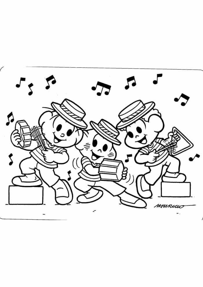 Desenho Banda de Sambá com os Meninos da Turma da Monica para Colorir