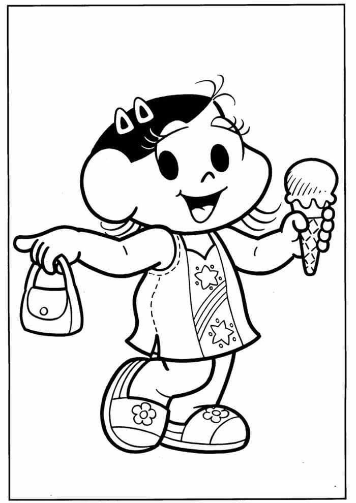 Desenho da Magali Turma da Monica Tomando Sorvete durante Passeio para Colorir