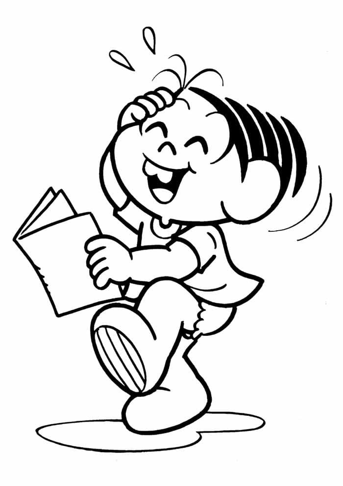 Desenho da Monica Sorrindo Muito ao Ler Piada para Colorir Grátis