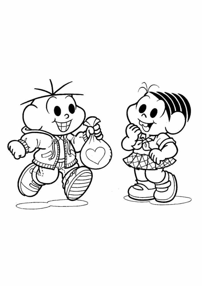 Desenho da Turma da Monica Cebolinha com Presente para Monica para Colorir