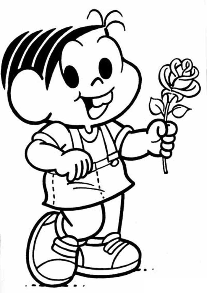 Desenho de Magali Segurando Linda Flor Turma da Monica para Colorir