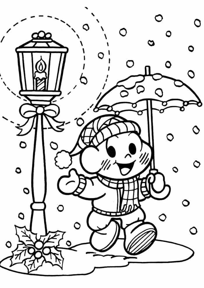 Desenho de Natal da Turma da Monica para Colorir