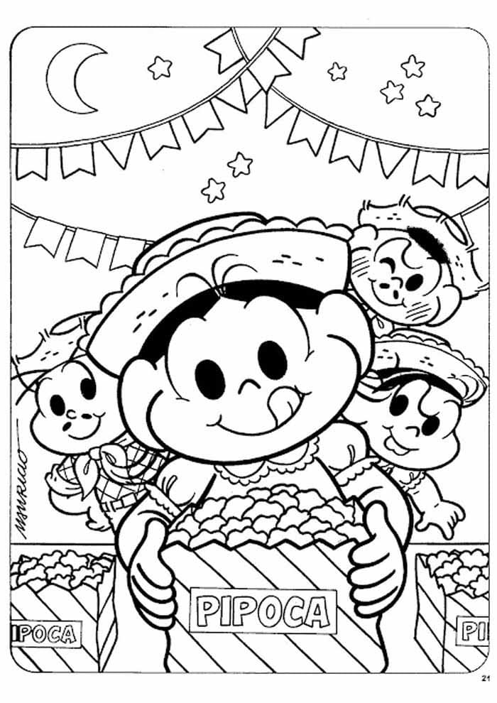 Desenho de Turma da Monica em Festa Junina para Colorir
