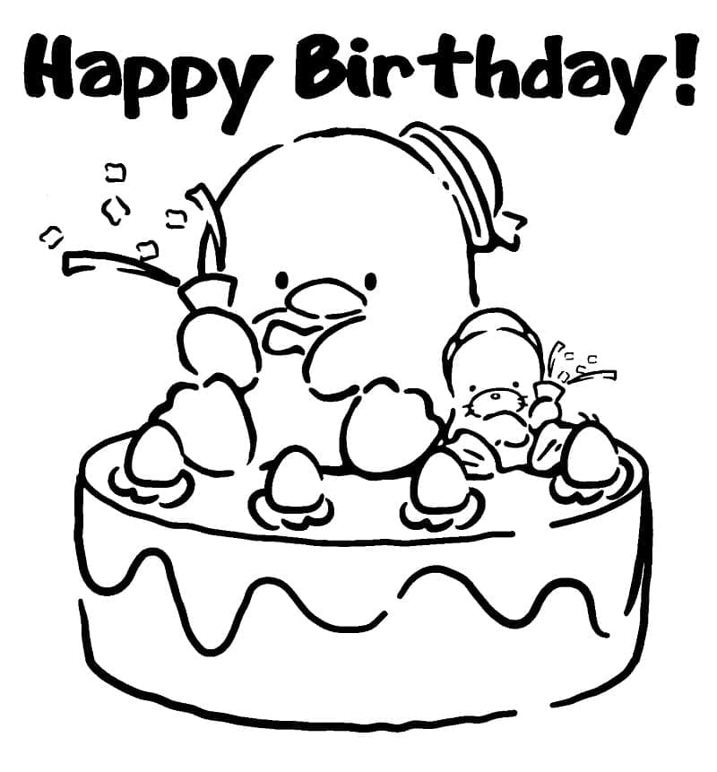 Desenho De Tuxedo Sam E Bolo De Aniversario Para Colorir