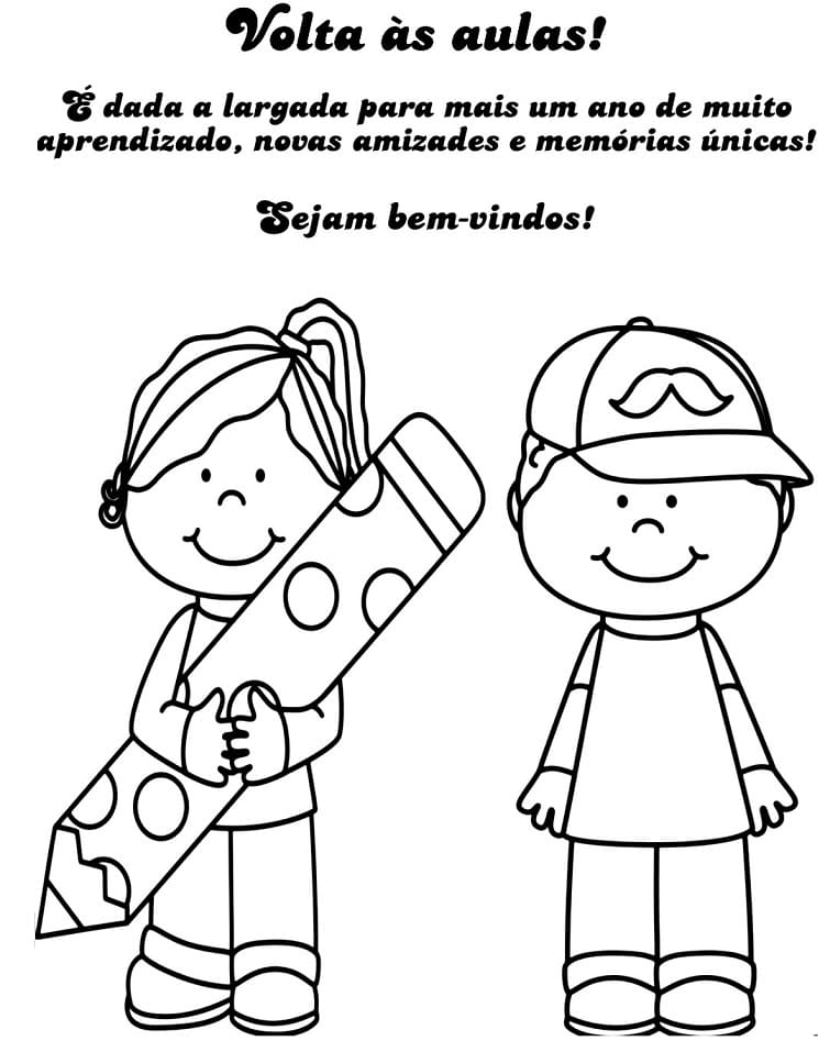Desenho de Voltá as Aulas Atividade Infantil para Colorir com Lápis de Cor