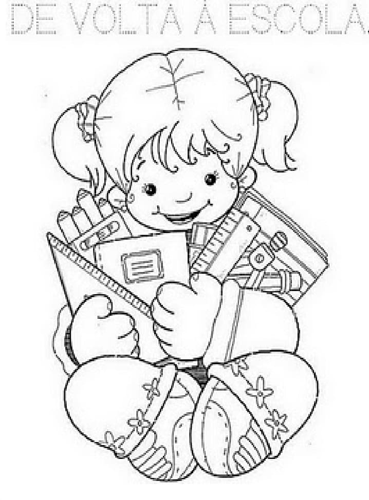 Desenho de Voltá as Aulas Foto para Pintar com Giz de Cera