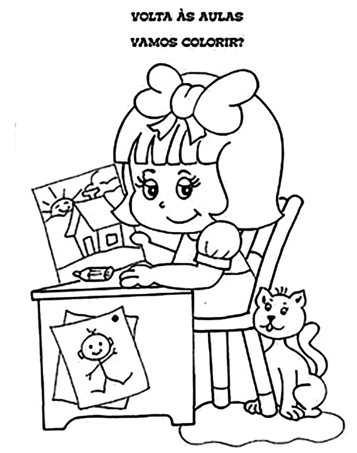 Desenho de Voltá as Aulas Ilustração para Colorir com Lápis de Cor