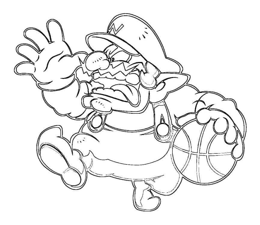 Desenho de Wario Jogá Basquete para Colorir